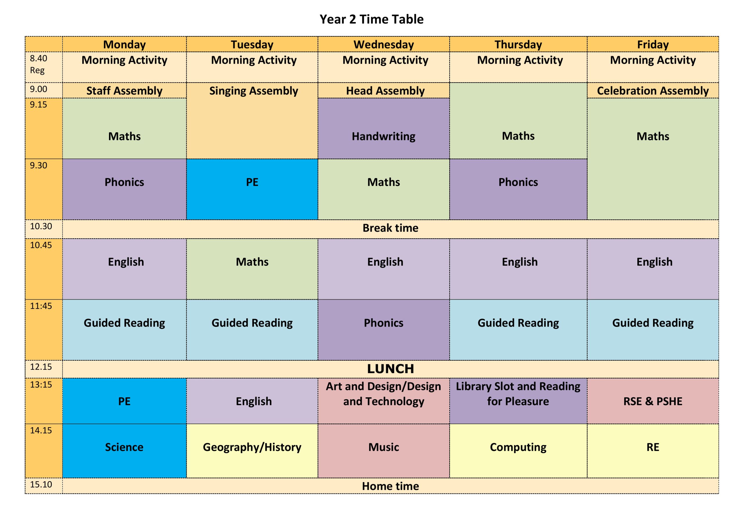 Year 2 Weekly Timetable-1